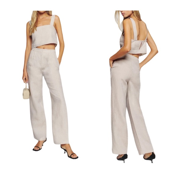 Reformation NWT Olivia Linen Two Piece set 6 Color Oatmeal $278 Retail